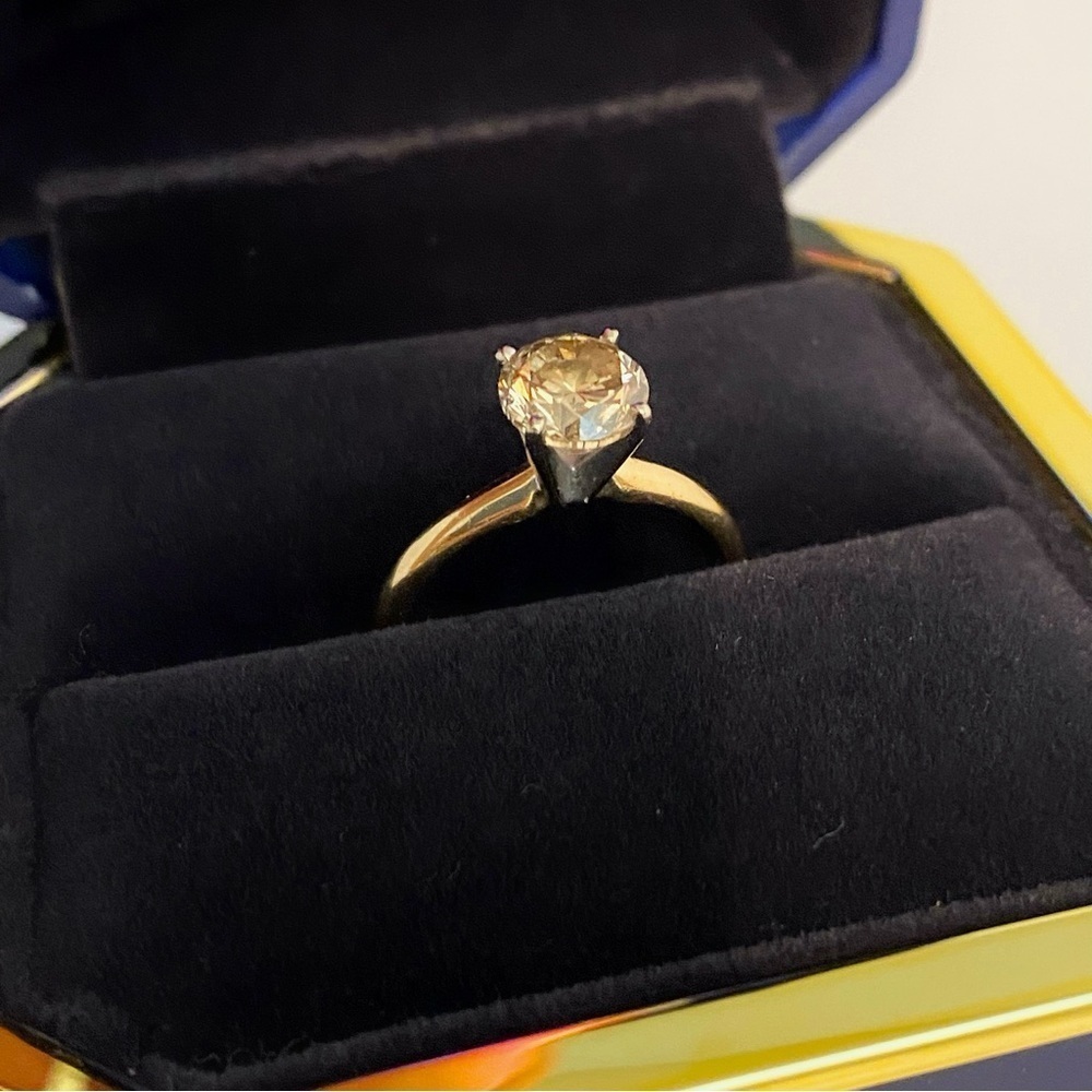 1.27ctw Champagne Diamond Solitaire Ladies Engagement Gold Ring w/ Gift Box - Picture 6 of 14